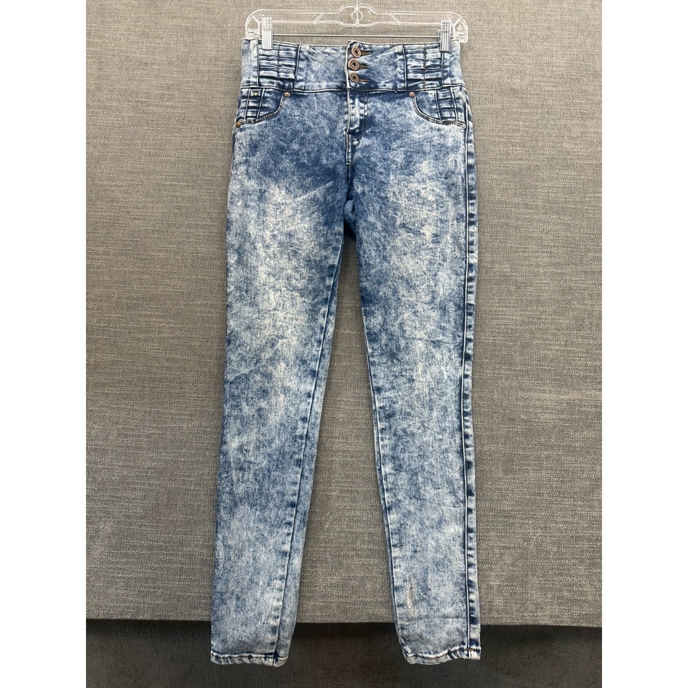 Vizio Studio Jeans Womens 9 Blue Denim Acid Wash High Rise Button Fly Skinny Leg